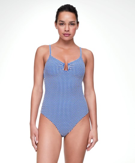 Oysho Ditsy Geometric U-notch Neckline Swimsuit Blu | 51640-HKQU