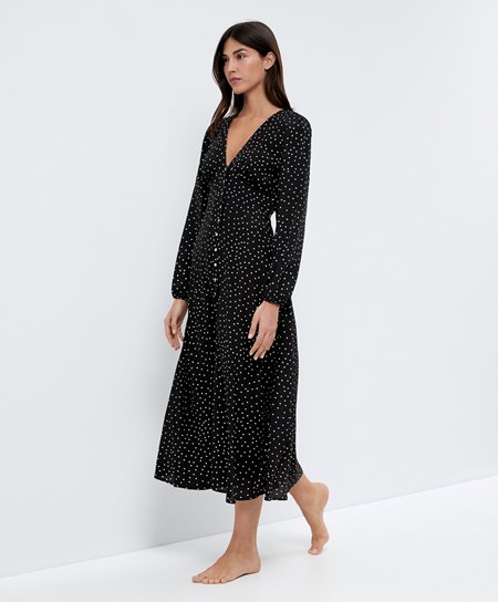 Oysho Dotted Long-sleeved Long Vestito Nere | 69513-NVAL
