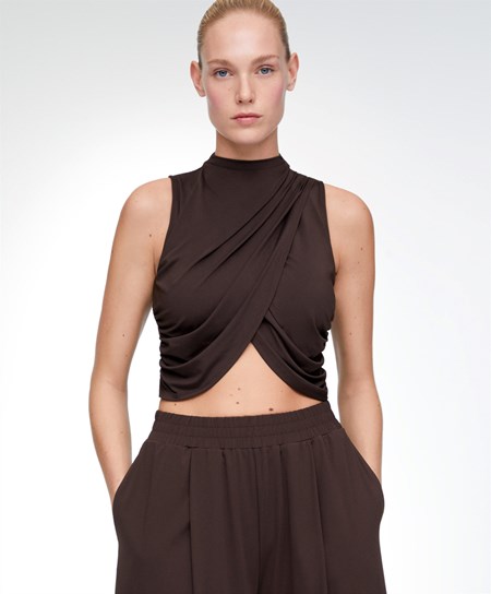 Oysho Draped Crop Top Marroni | 24513-FTSY