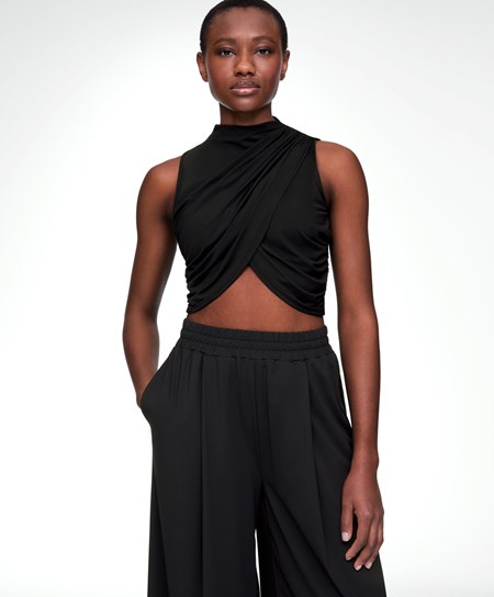 Oysho Draped Crop Top Nere | 58903-BHGT