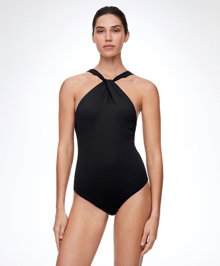 Oysho Draped Halter Swimsuit Nere | 08965-KOPF