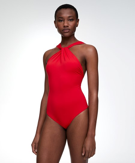 Oysho Draped Halter Swimsuit Rosse | 90846-GRSF