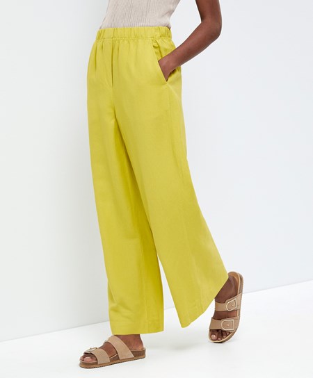 Oysho Dritto Cut Linen Trousers Lime | 95481-EOKA