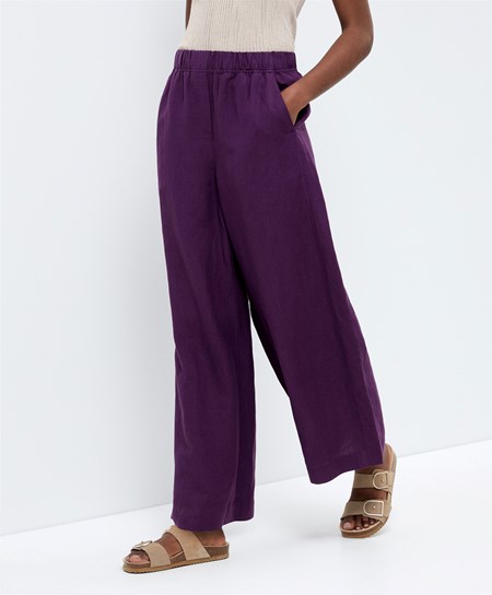 Oysho Dritto Cut Linen Trousers Plum | 08521-CORL