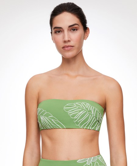 Oysho Embroidered Bandeau Bikini Top Verdi | 57140-GAMO