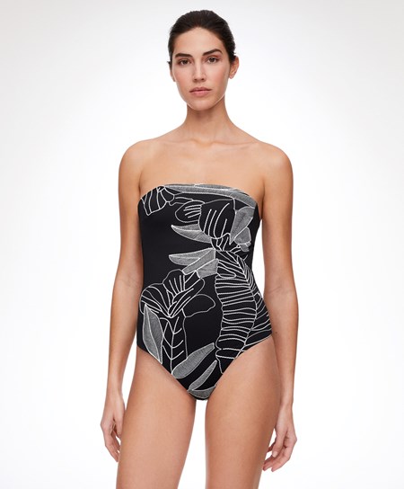 Oysho Embroidered Bandeau Swimsuit Nere | 39426-NBTP