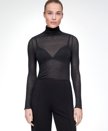 Oysho Extra-fine Long-sleeved T-shirt With High Neck Anthracite | 59612-PAZD