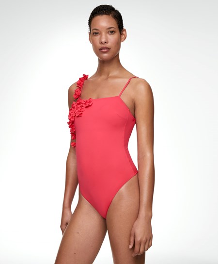 Oysho Floral Appliqué Bandeau Swimsuit Corallo | 61938-ZLPE