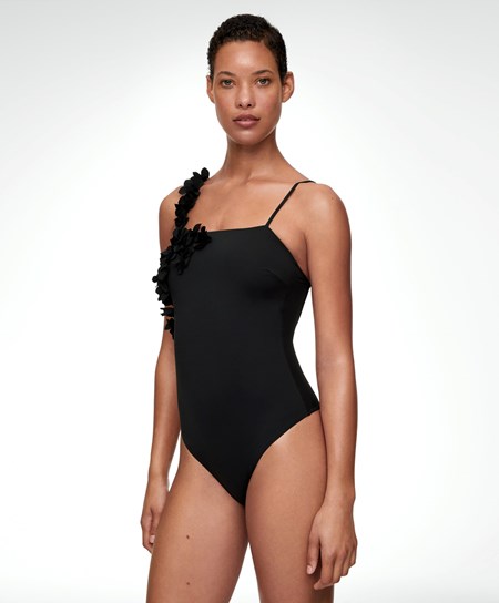 Oysho Floral Appliqué Bandeau Swimsuit Nere | 45870-EZSU