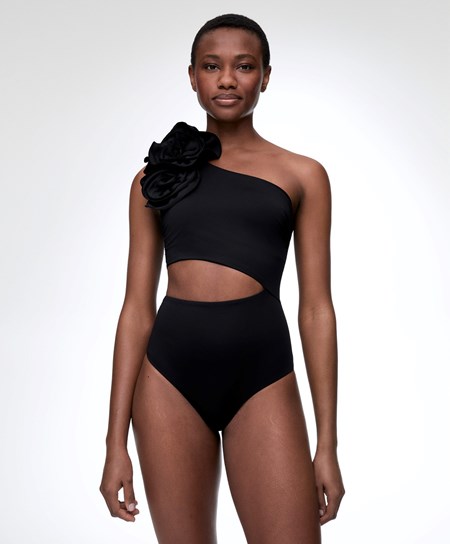 Oysho Floral Asymmetric Trikini Nere | 53769-HCXV