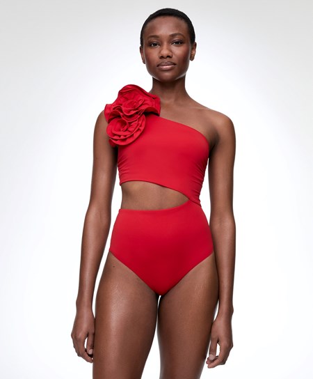 Oysho Floral Asymmetric Trikini Rosse | 72036-RGJL