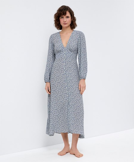 Oysho Floral Long-sleeved Midi Vestito Ecru | 21364-ABDP