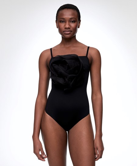 Oysho Floral Organza Swimsuit Nere | 90513-CUZD