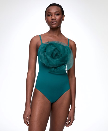 Oysho Floral Organza Swimsuit Verdi | 24193-MWIA