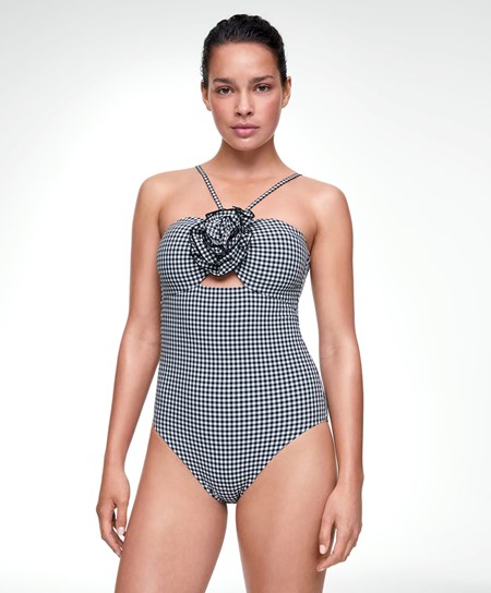 Oysho Gingham Cut-out Swimsuit Nere | 65930-HRXA