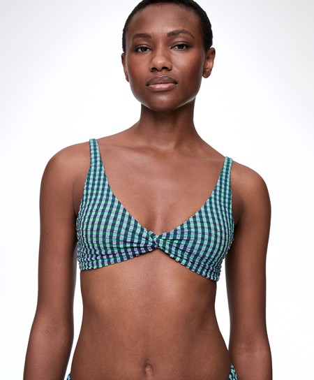 Oysho Gingham Halterneck Bikini Top Aquamarine | 39458-SHYT