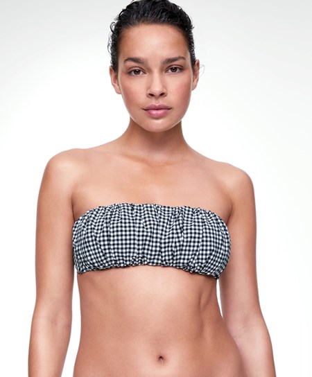 Oysho Gingham Ruched Bikini Top Nere | 64192-MLVB