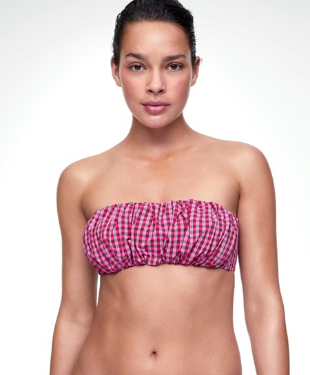 Oysho Gingham Ruched Bikini Top Rosse | 95164-OZAG