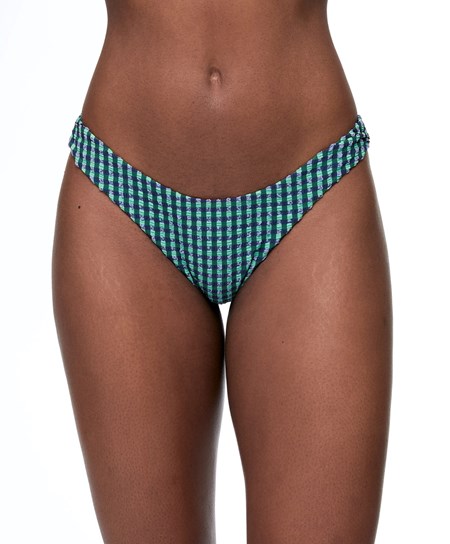 Oysho Gingham U-cut Mid-rise Bikini Briefs Aquamarine | 32905-WHPI