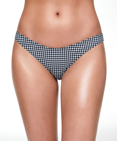 Oysho Gingham U-cut Mid-rise Bikini Briefs Nere | 47153-FVQG