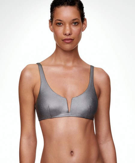 Oysho Halterneck-style Bikini Top With V-neck Argento | 95083-FVIP