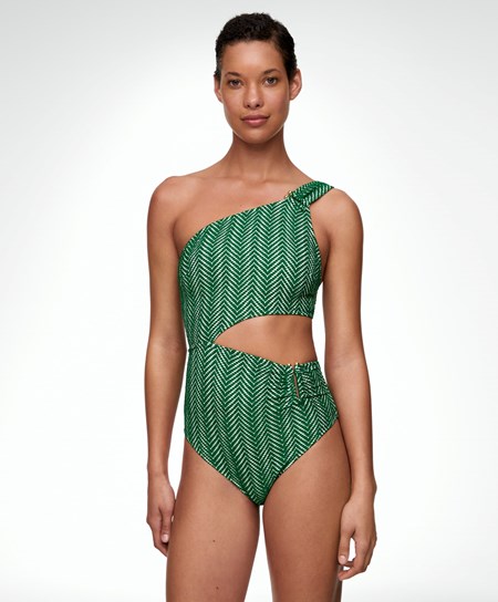 Oysho Jacquard Asymmetric Trikini Verdi | 39870-OHMC