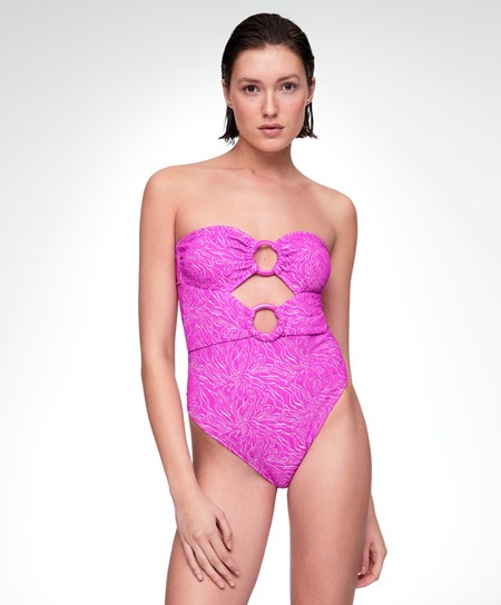 Oysho Jacquard Cut-out Swimsuit Fucsia | 09835-OIEZ