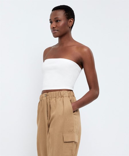 Oysho Knit Bandeau Top Bianche | 93627-OGIX