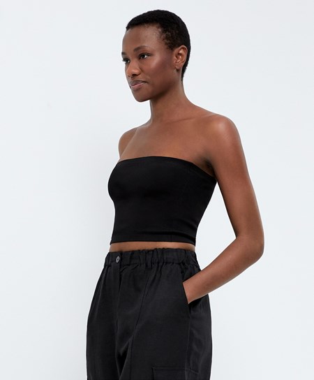 Oysho Knit Bandeau Top Nere | 16802-NZBL