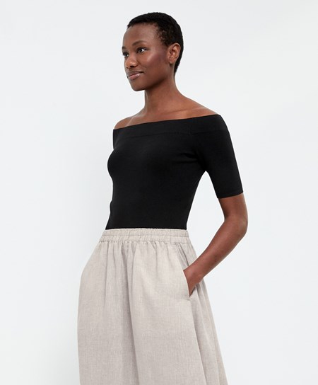 Oysho Knit Off-shoulder Top Nere | 58967-SNVB