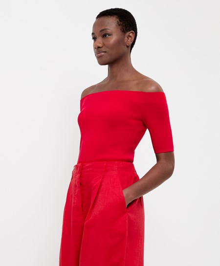 Oysho Knit Off-shoulder Top Rosse | 46302-AXKT