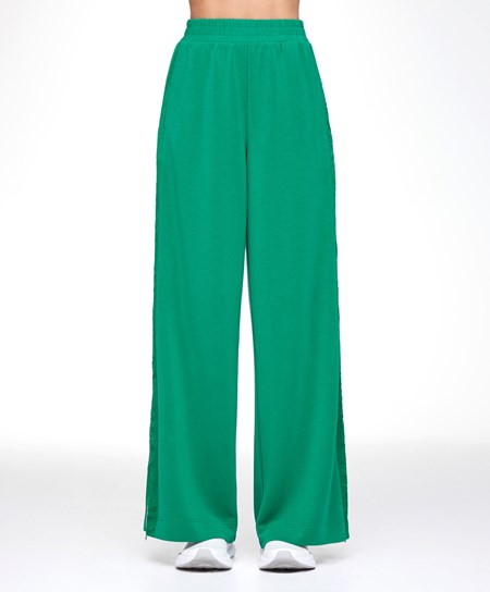 Oysho Larghe Leg Modal Trousers With Zip Side Bands Verdi Scuro | 59681-YTRO