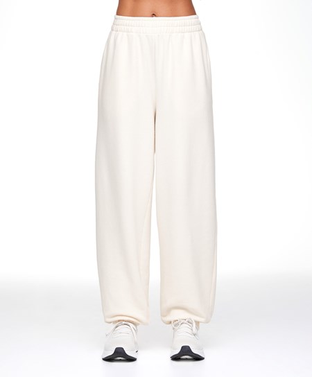 Oysho Larghe-leg Cotone Joggers Cream-white | 48170-MWHI