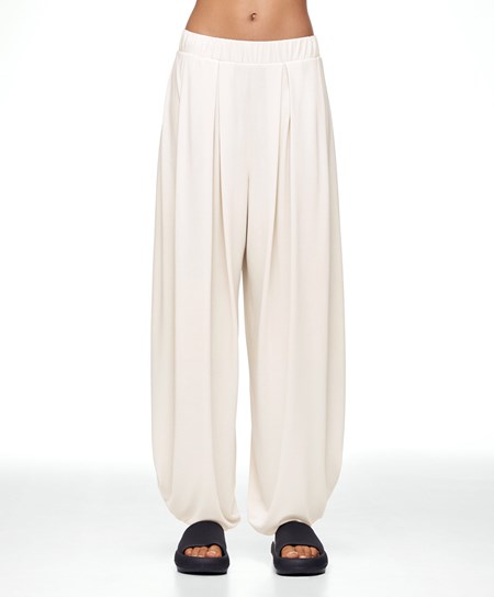 Oysho Larghe-leg Draped Modal Trousers Stone | 76409-FVCH