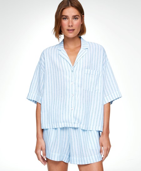 Oysho Linen Corta-sleeved Shirt Pale Ecru | 23951-YISJ