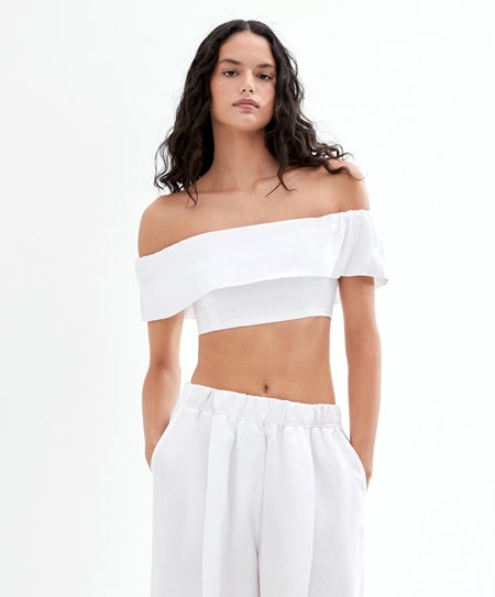 Oysho Linen Off-shoulder Top Bianche | 29864-WILM