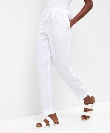 Oysho Linen Relaxed Fit Trousers Bianche | 93816-GLUQ