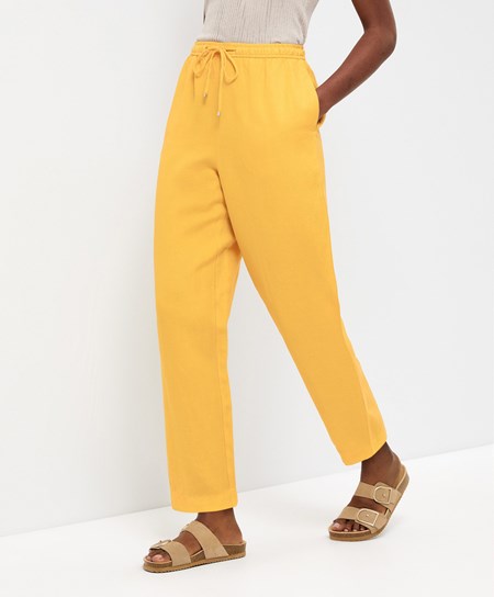 Oysho Linen Relaxed Fit Trousers Mid-yellow | 19582-JMEW