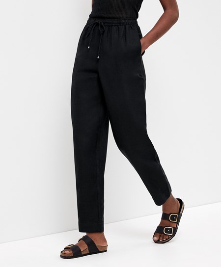 Oysho Linen Relaxed Fit Trousers Nere | 42159-ZFBT