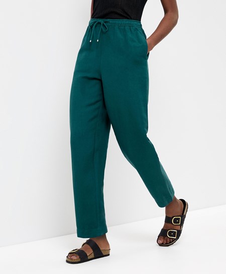 Oysho Linen Relaxed Fit Trousers Verdi | 47892-MCOV