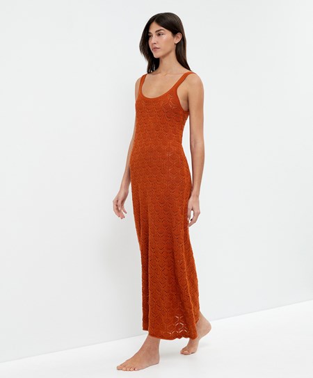 Oysho Long Cotone Crochet Vestito Arancioni | 38657-EBMH