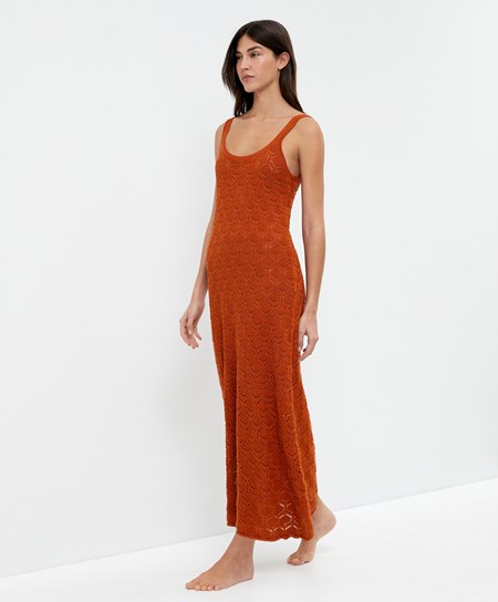 Oysho Long Cotone Crochet Vestito Arancioni | 52398-QOPH
