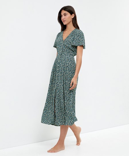 Oysho Long Floral Vestito Blu Marino | 54261-ZGBU