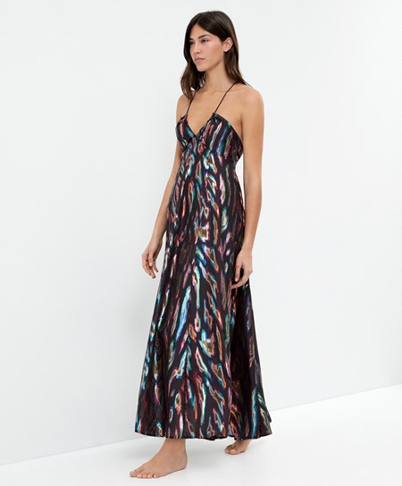 Oysho Long Printed Cinturino Vestito Nere | 91470-ESJK