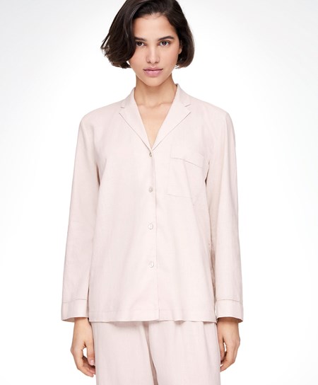 Oysho Long-sleeved Linen Shirt Beige | 83492-GFJO