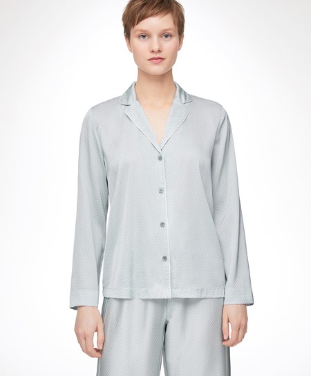 Oysho Long-sleeved Satin Shirt Verdi | 05281-MBSZ