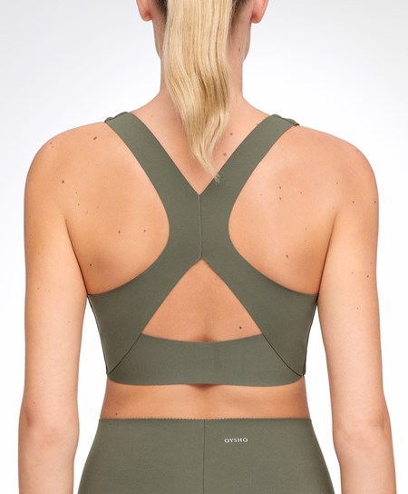 Oysho Medium Support Compressive Sports Bra Khaki Scuro | 08423-QLWM