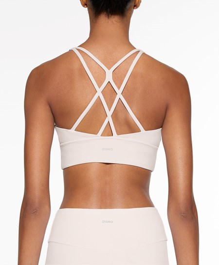 Oysho Medium-support Sports Bra With Cups Ivory Ecru | 13209-JMDY
