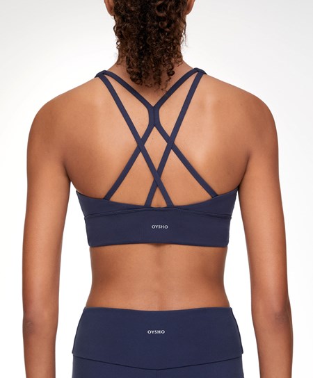 Oysho Medium-support Sports Bra With Cups Blu Scuro | 16703-ACEU