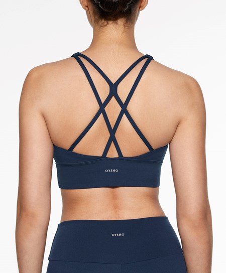 Oysho Medium-support Sports Bra With Cups Blu Marino Blu | 36512-DWXY